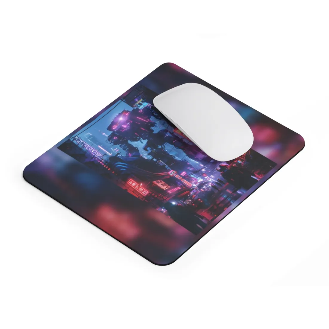 Futuristic Cityscape: Neon Lights - Mouse Pad