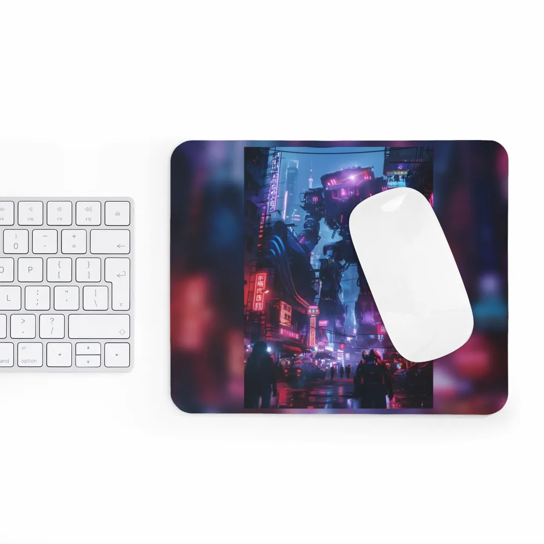 Futuristic Cityscape: Neon Lights - Mouse Pad