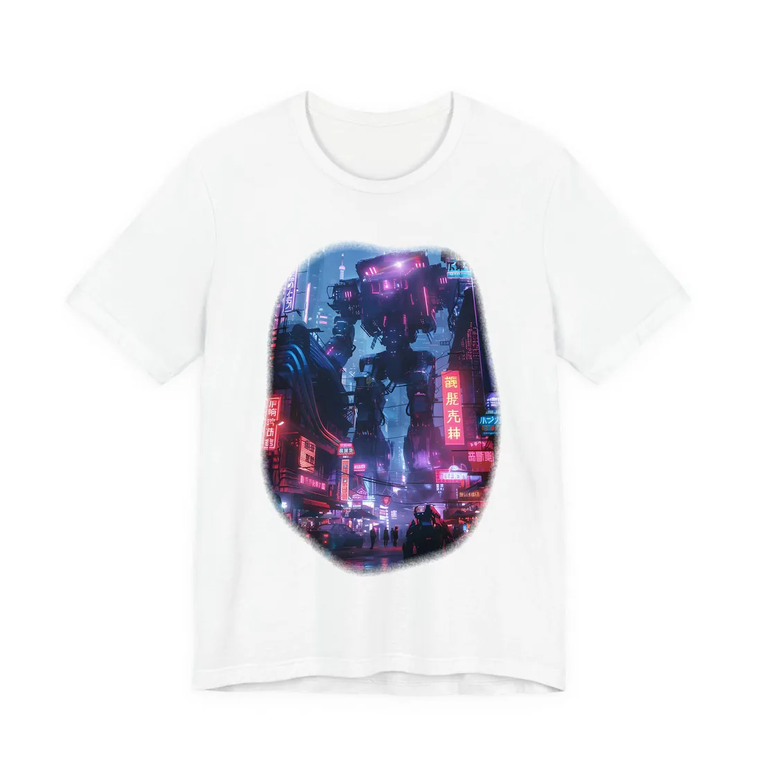 Futuristic Cityscape: Neon Lights - T-Shirt (White)