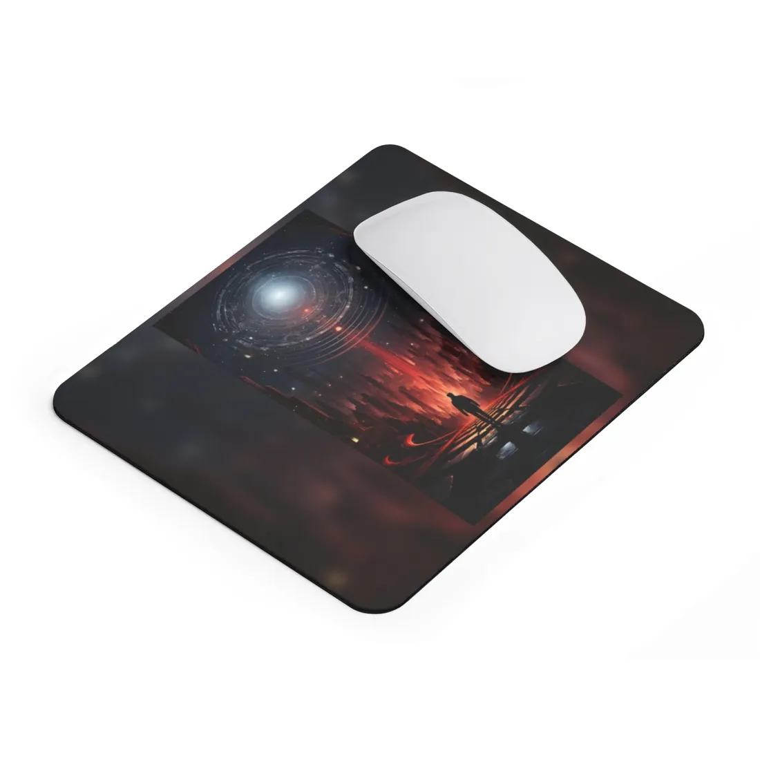 Futuristic Cityscape: Neon Sky Meets Nature's Harmony - Mouse Pad