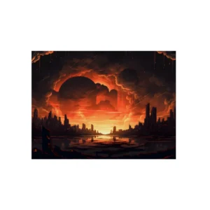 Burning Skyline over Water Metal Poster