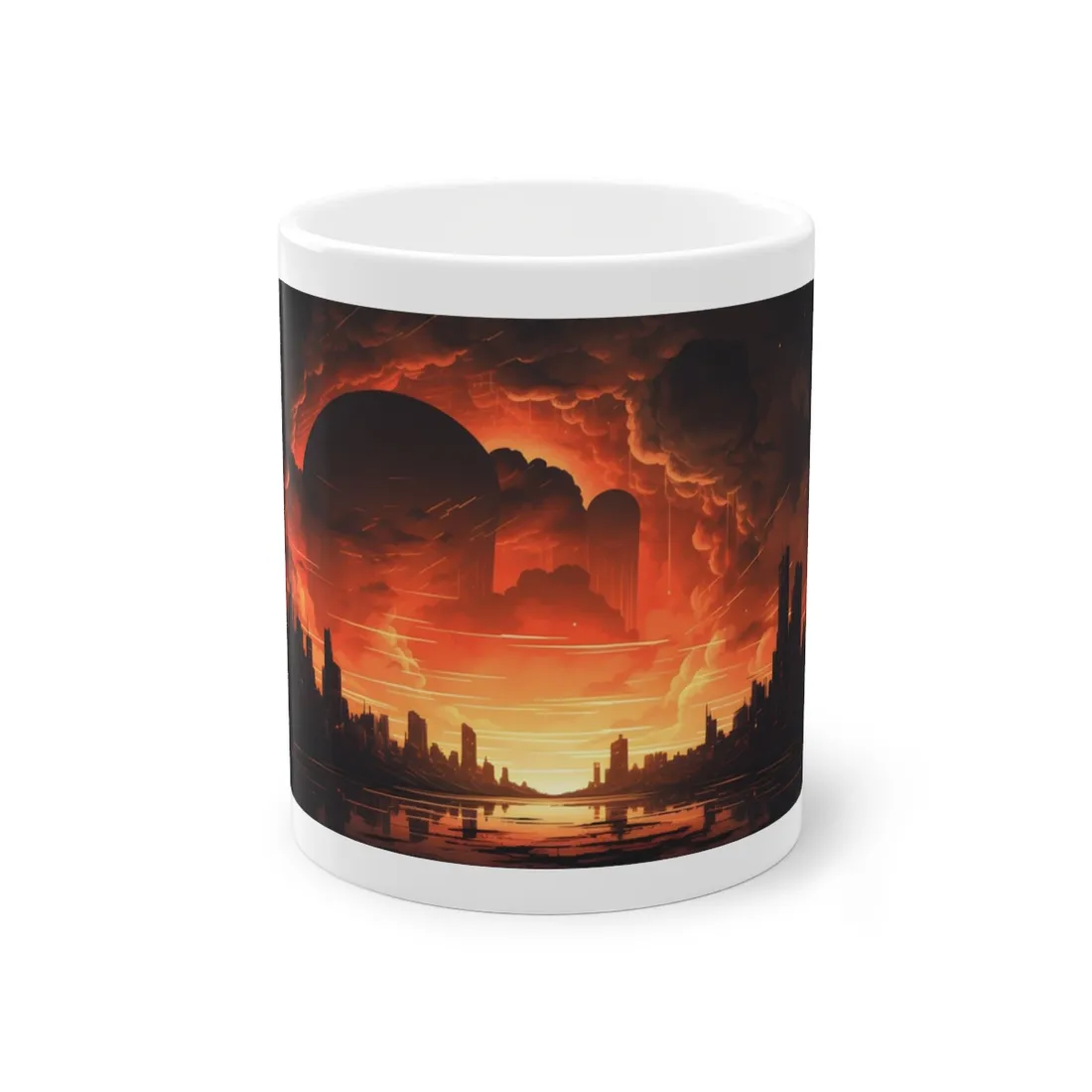 Futuristic Cyberpunk Night: Burning Cityscape Landscape Art - Mug