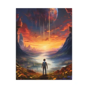 Figure Overlooking Misty Valley Canvas Print