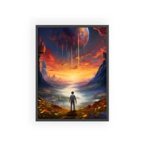 Figure Overlooking Misty Valley Framed Poster