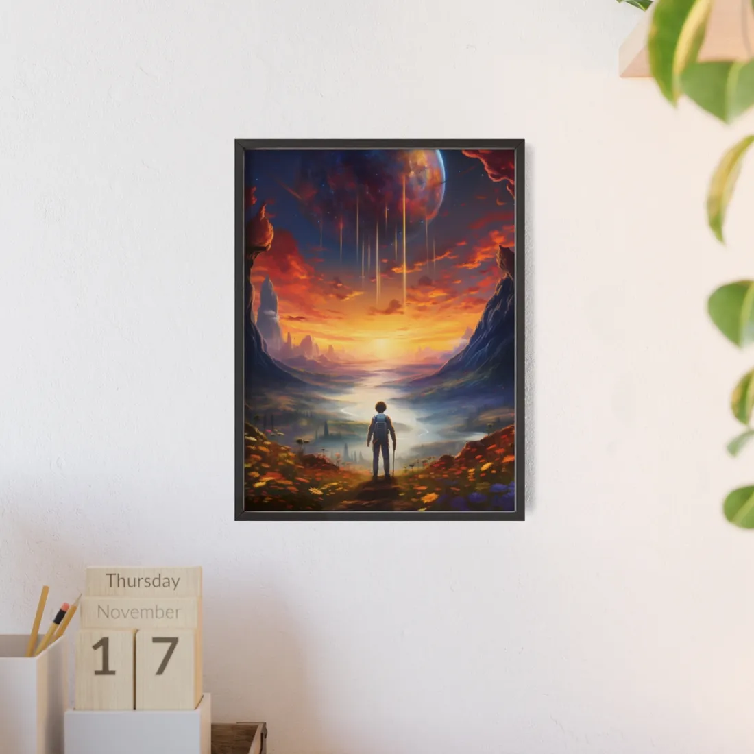 Futuristic Explorer in Wilderness: A Glimpse into Tomorrow - Framed Poster