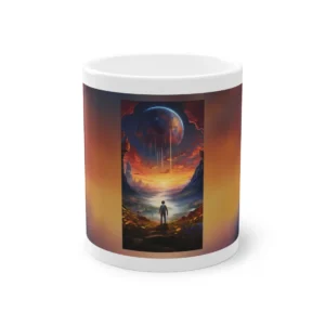 Figure Overlooking Misty Valley Mug