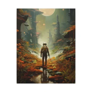 Astronaut Walking Under Full Moon Canvas Print