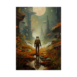 Astronaut Walking Under Full Moon Poster
