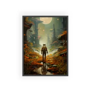 Astronaut Walking Under Full Moon Framed Poster