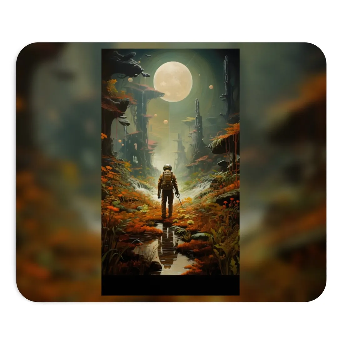 Futuristic Explorer in Wilderness - Mouse Pad