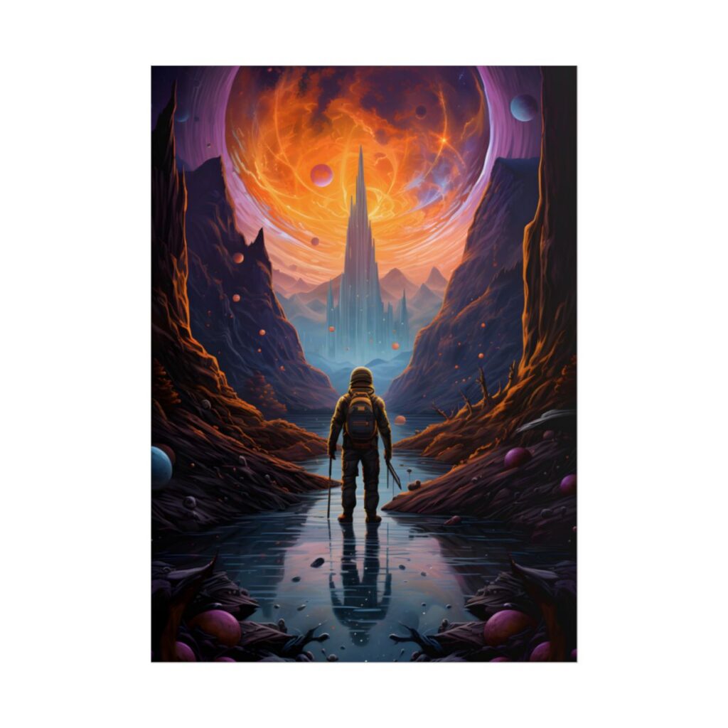 Futuristic Explorer in Wilderness: Sci-Fi Artwork - Poster