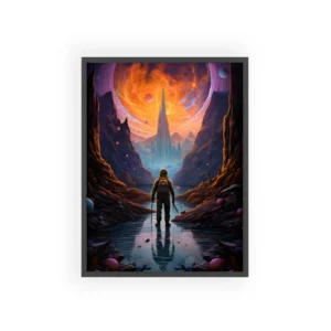 Lone Explorer Beneath Planet Framed Poster