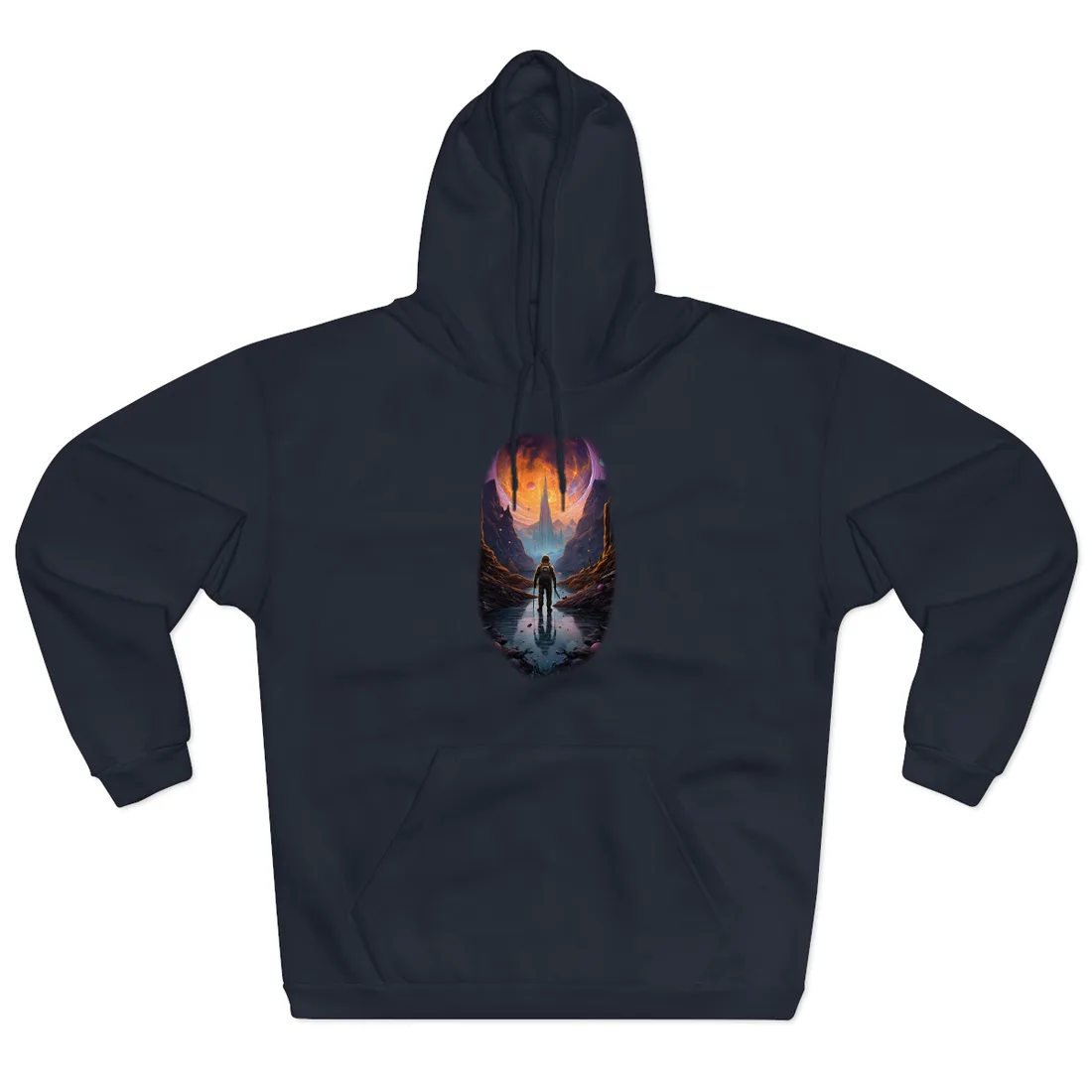 Futuristic Explorer in Wilderness: Sci-Fi Hoodie - Hoodie (Navy)