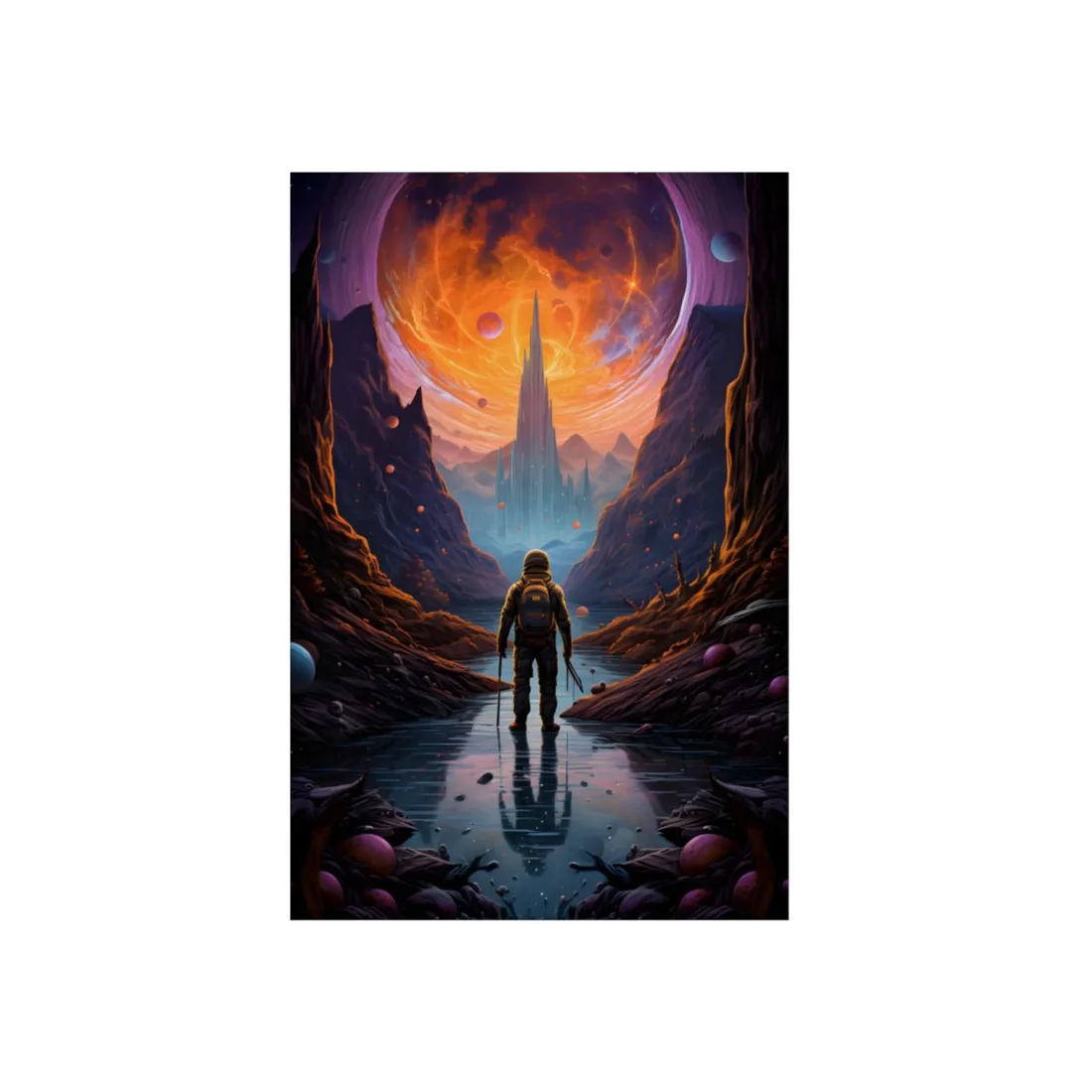 Futuristic Explorer in Wilderness: Sci-Fi - Metal Poster