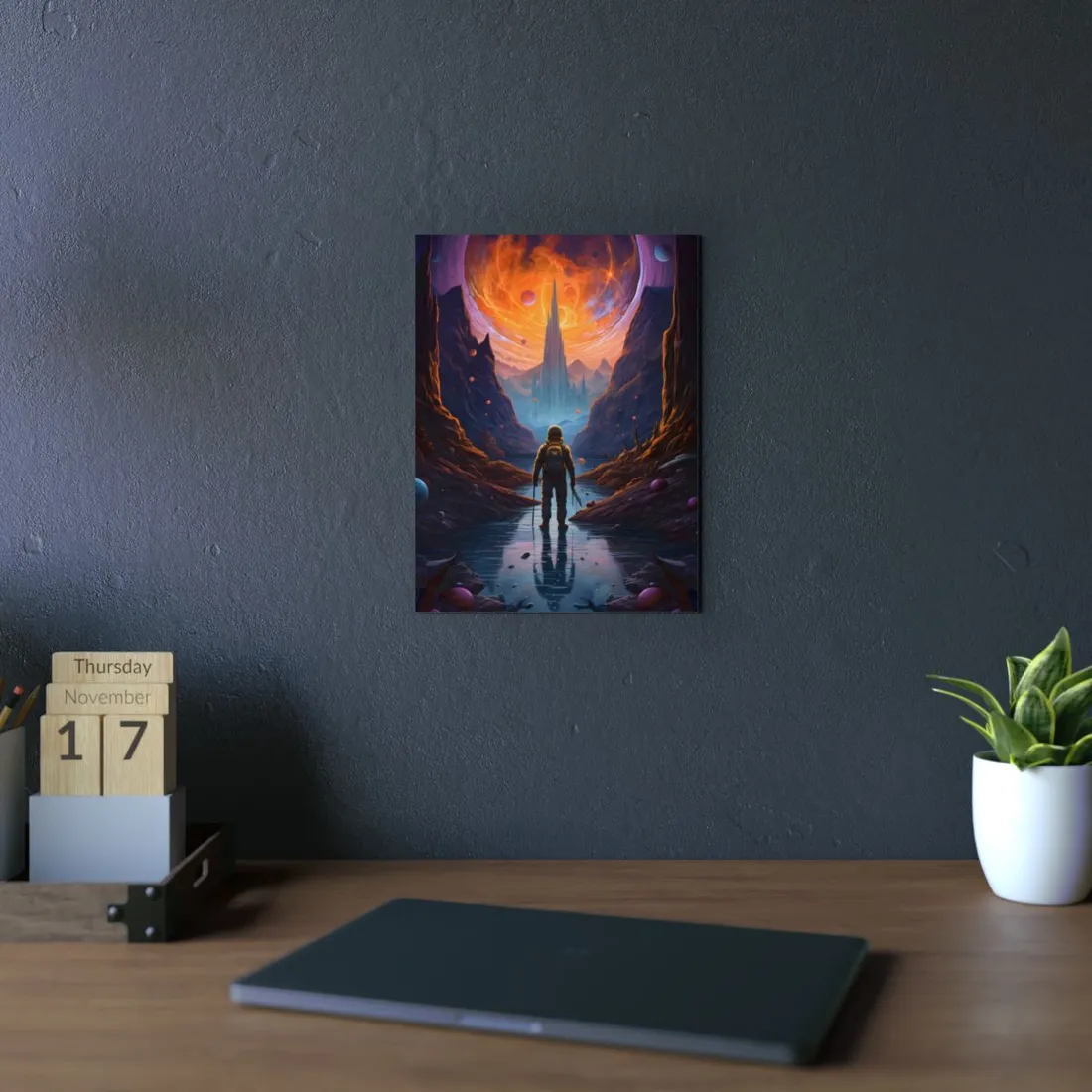 Futuristic Explorer in Wilderness: Sci-Fi - Metal Poster