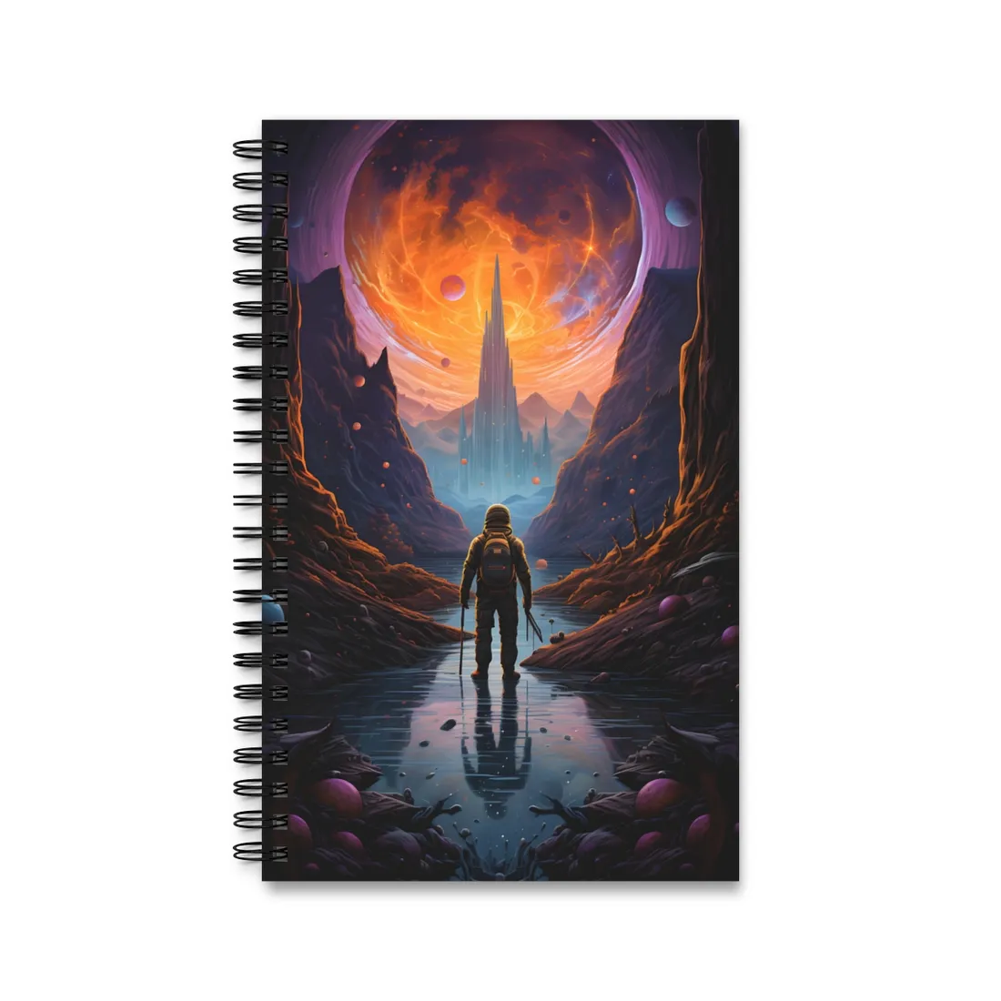 Futuristic Explorer in Wilderness: Sci-Fi - Spiral Notebook