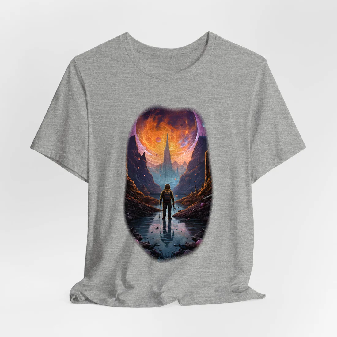 Futuristic Explorer in Wilderness: Sci-Fi T-Shirt - T-Shirt (Athletic Heather)