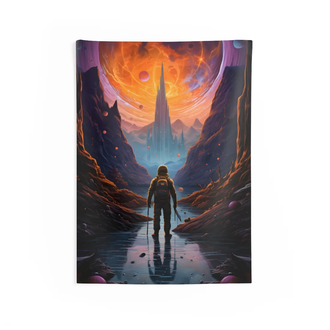 Futuristic Explorer in Wilderness: Sci-Fi - Wall Tapestry