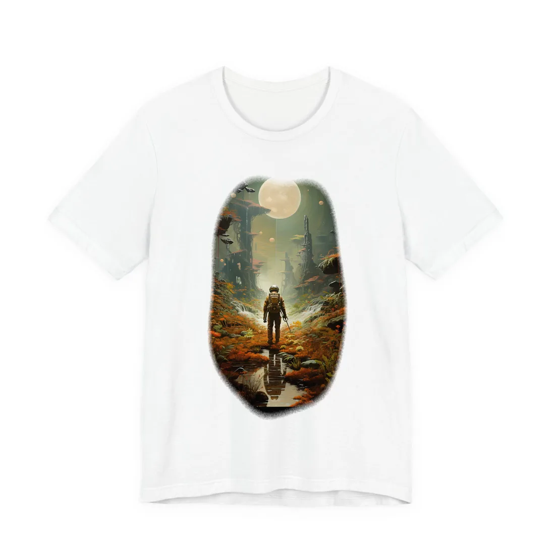 Futuristic Explorer in Wilderness - T-Shirt (White)