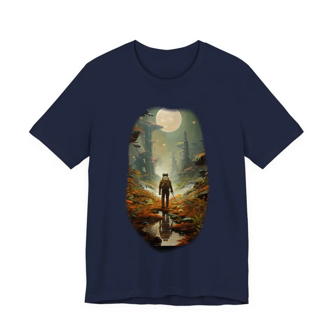 Futuristic Explorer in Wilderness - T-Shirt (Navy)