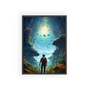 Diver in Underwater Cavern Framed Poster