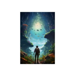 Diver in Underwater Cavern Metal Poster