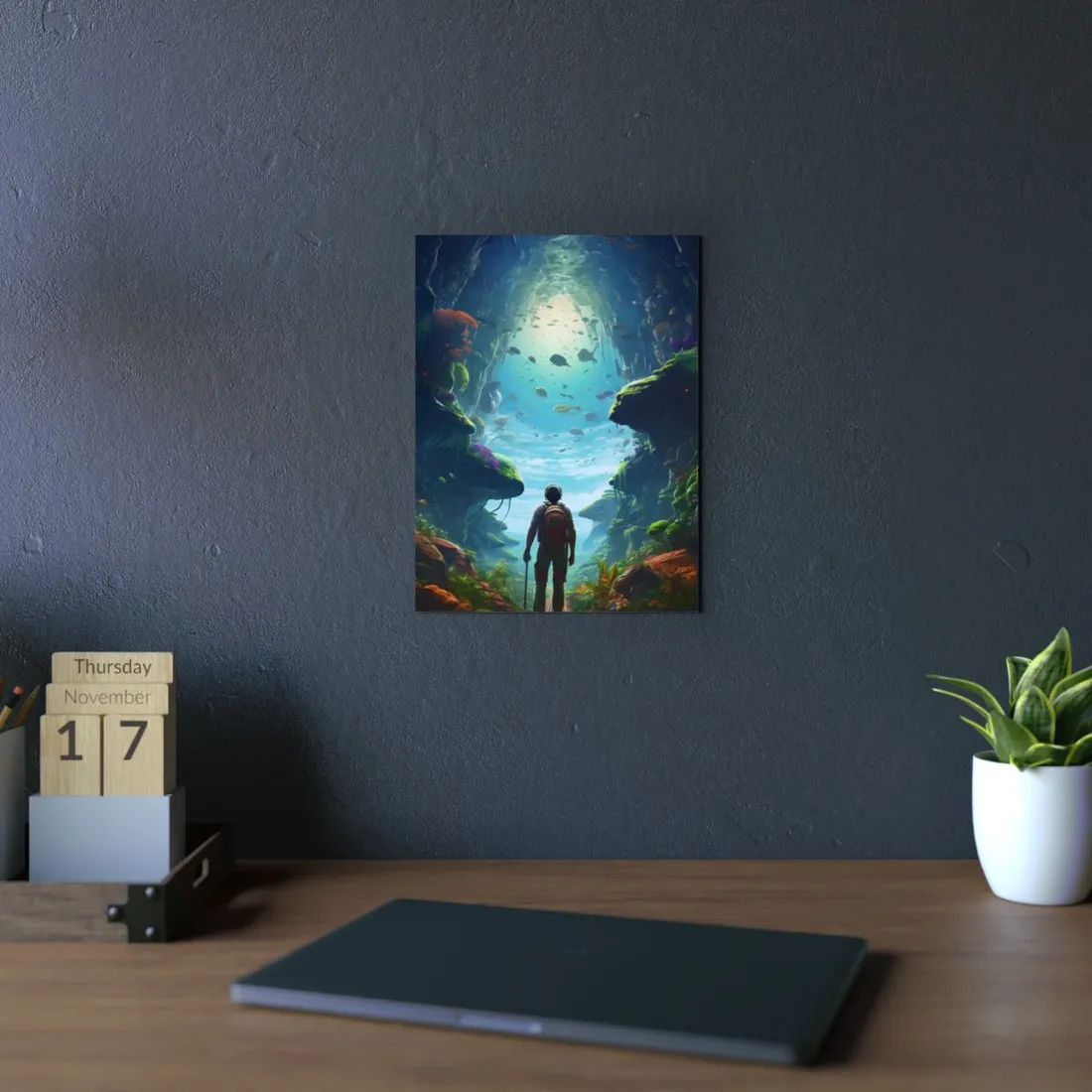 Futuristic Explorer: Sci-Fi Wilderness Discovery - Metal Poster