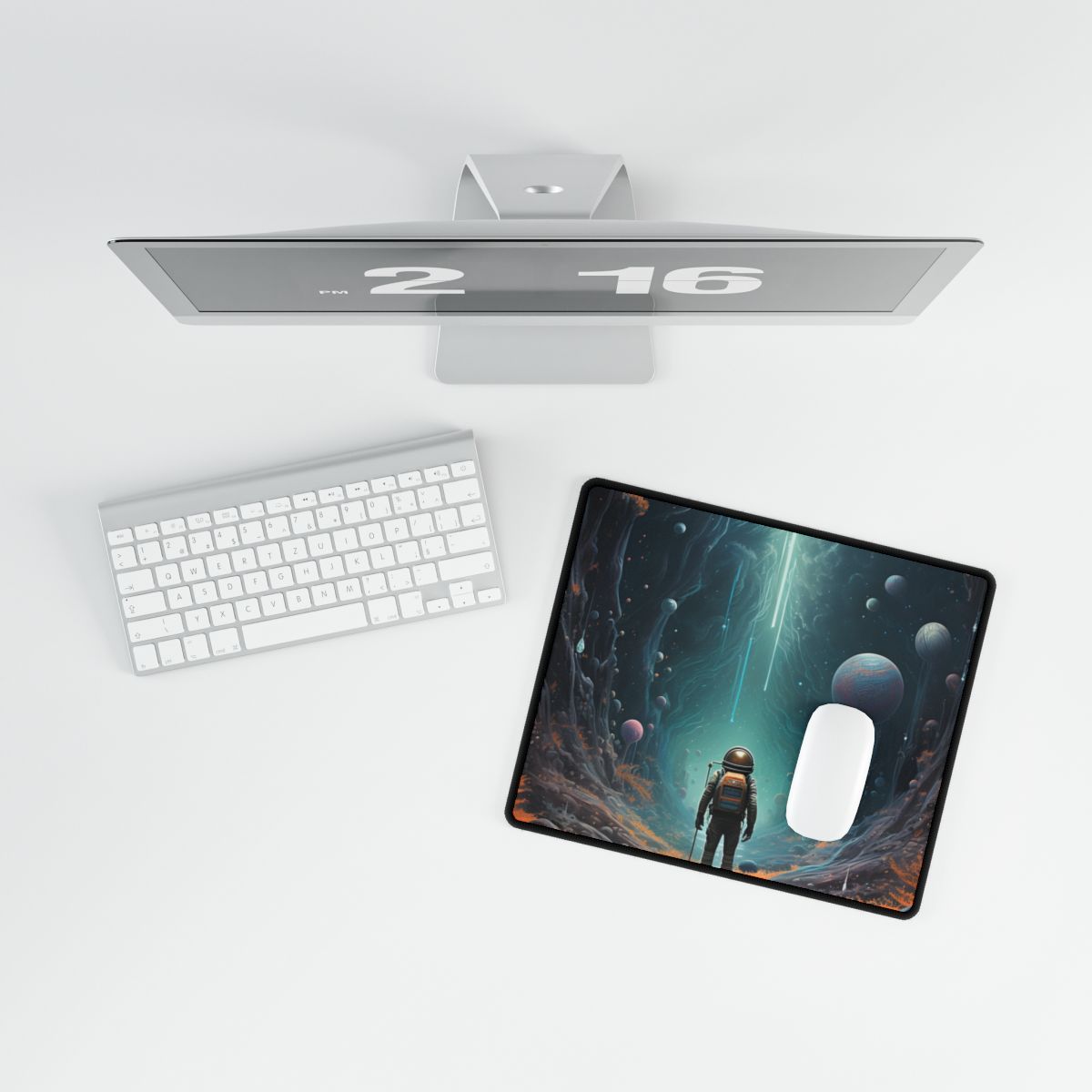 Futuristic Explorer: Sci-Fi Wilderness Encounter Digital Art - Desk Mat