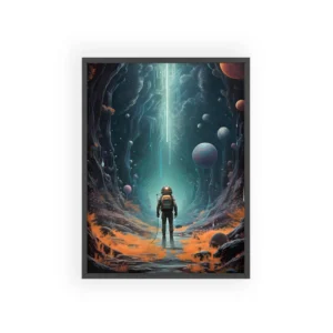 Astronaut in Glowing Cave Framed Poster