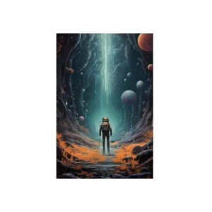 Astronaut in Glowing Cave Metal Poster