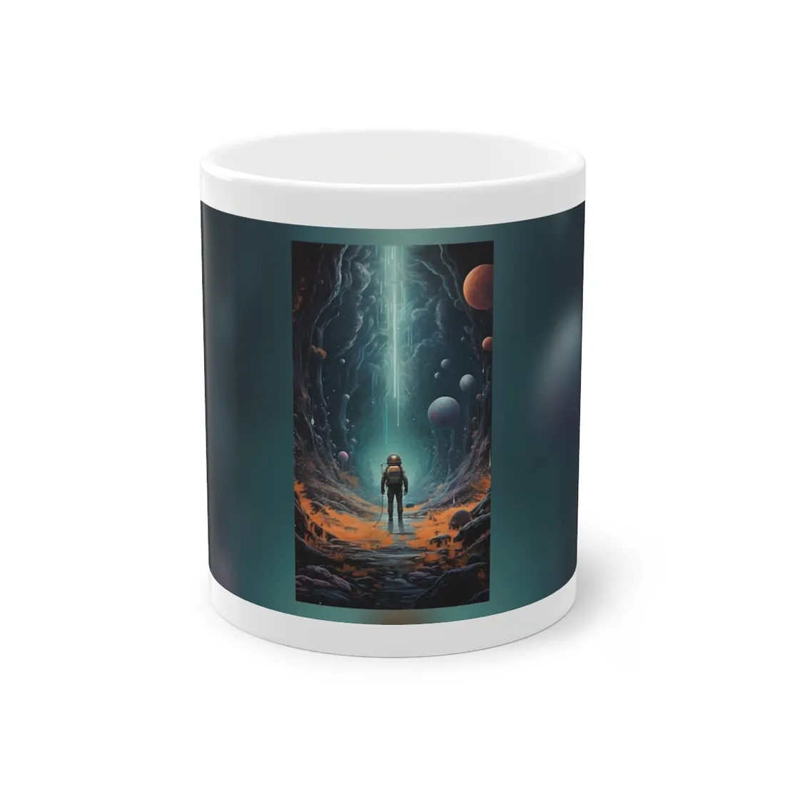 Futuristic Explorer: Sci-Fi Wilderness Encounter Digital Art - Mug