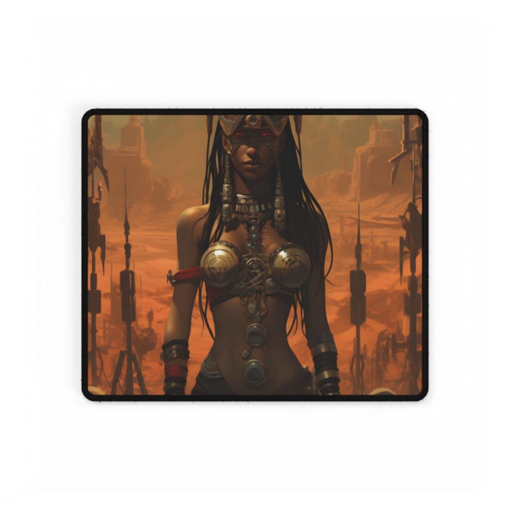 Futuristic Harmony: A Peaceful Tribal Society Artwork - Desk Mat