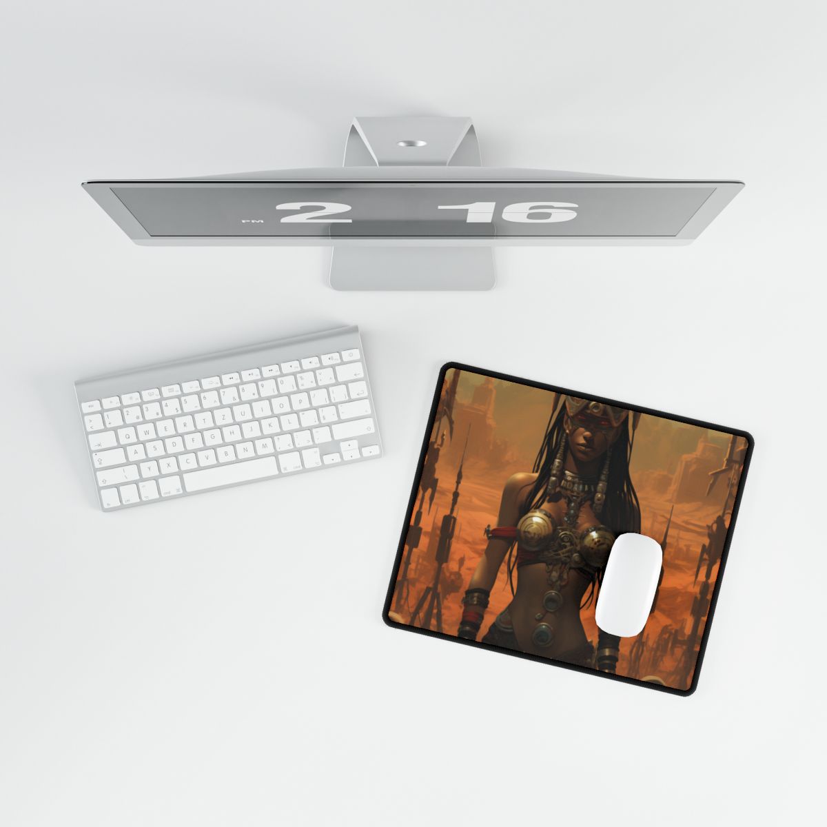 Futuristic Harmony: A Peaceful Tribal Society Artwork - Desk Mat