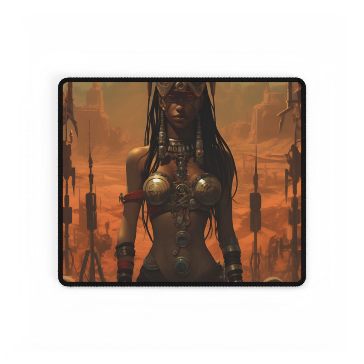 Futuristic Harmony: A Peaceful Tribal Society Artwork - Desk Mat