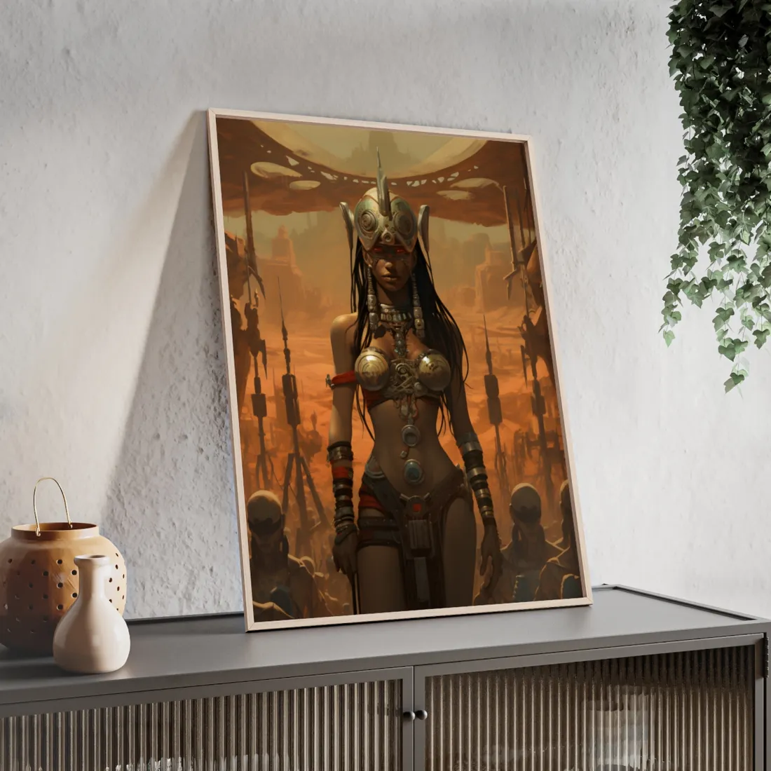 Futuristic Harmony: A Peaceful Tribal Society - Framed Poster