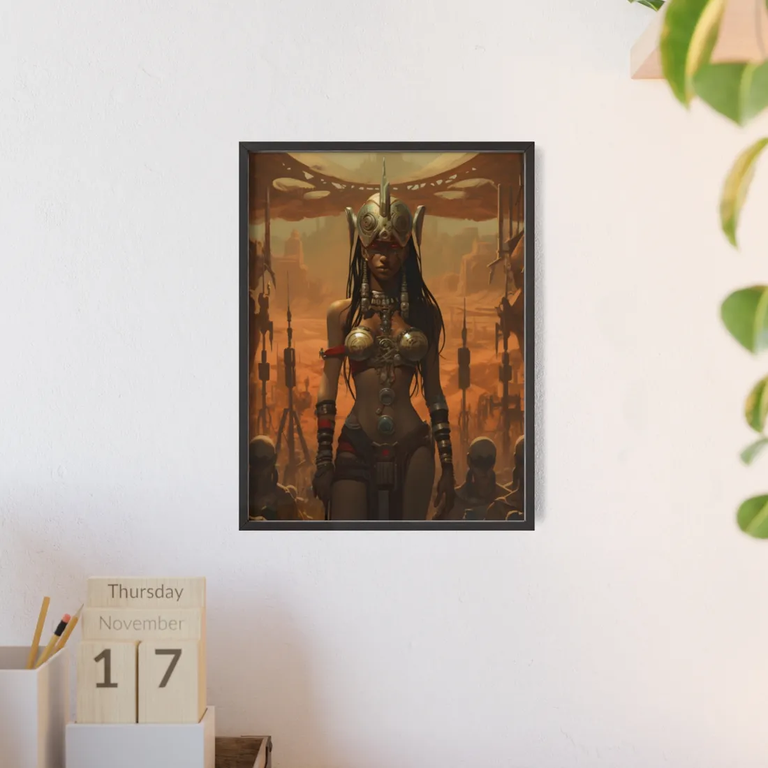 Futuristic Harmony: A Peaceful Tribal Society - Framed Poster