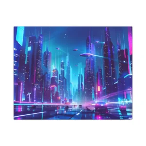 Futuristic Neon City at Night Canvas Print