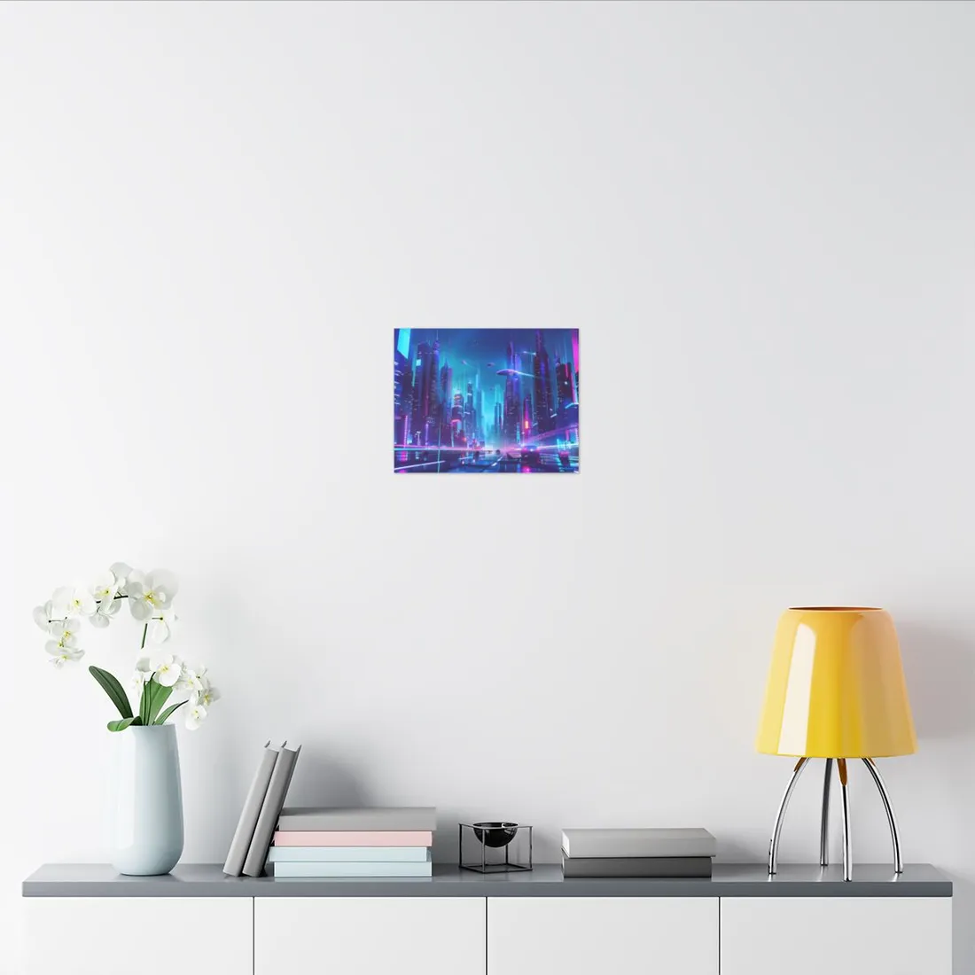 Futuristic Neon City: Towering Skyscrapers in a Vibrant Nighttime Sky - Canvas