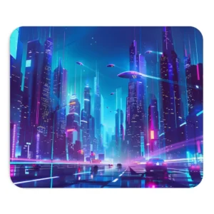 Futuristic Neon City at Night Mouse Pad