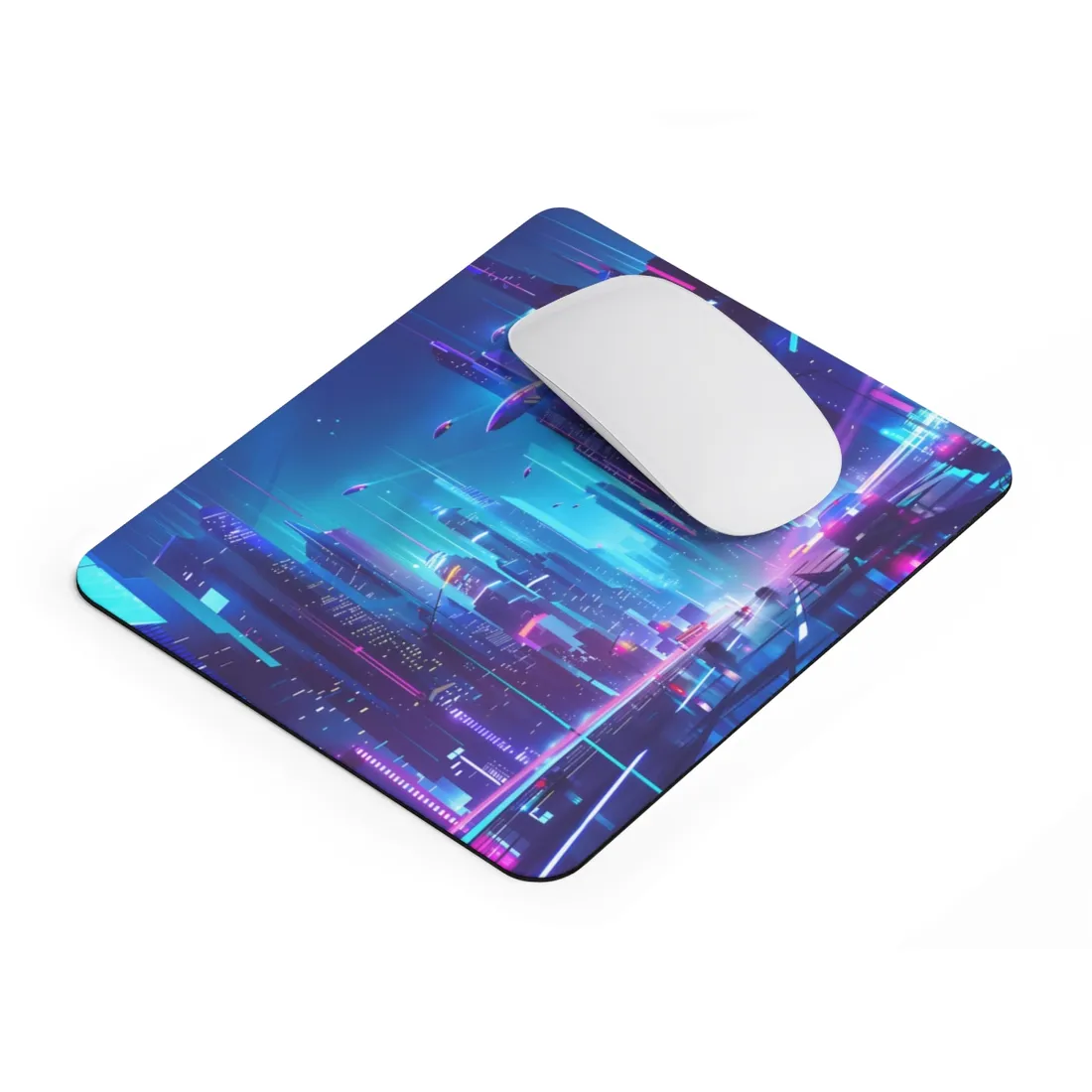 Futuristic Neon City: Towering Skyscrapers in a Vibrant Nighttime Sky - Mouse Pad