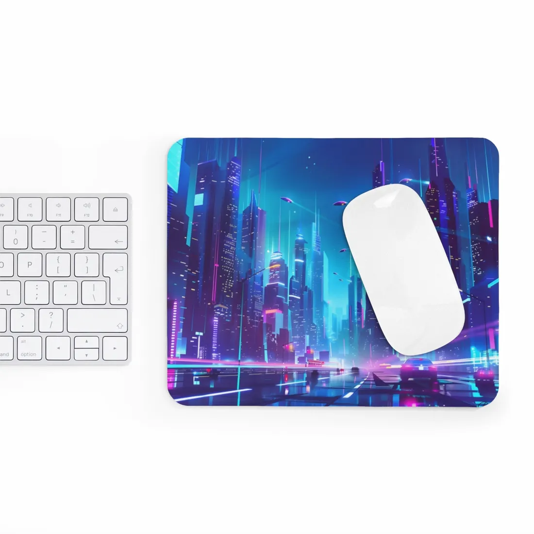 Futuristic Neon City: Towering Skyscrapers in a Vibrant Nighttime Sky - Mouse Pad