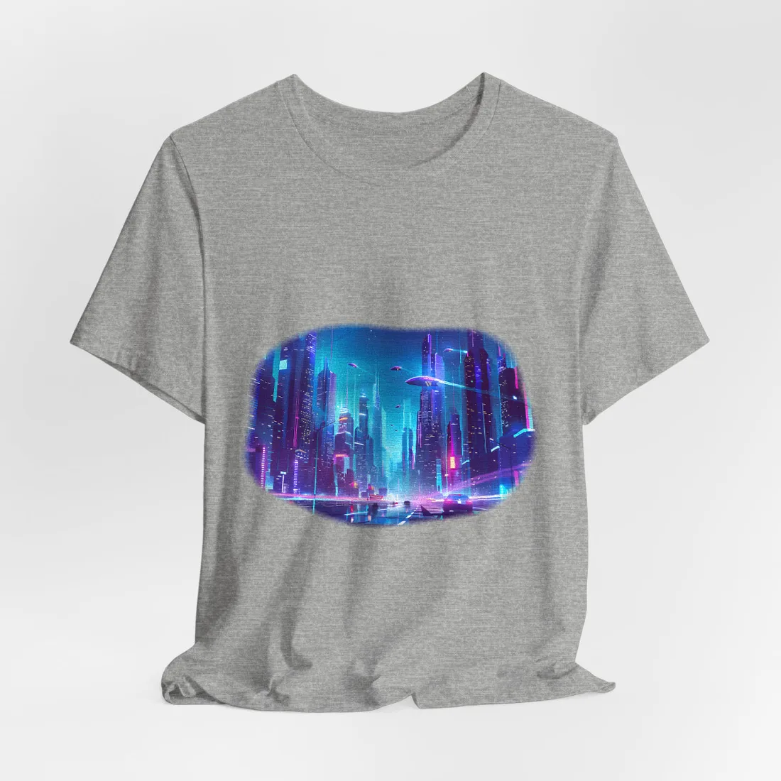 Futuristic Neon City: Towering Skyscrapers in a Vibrant Nighttime Sky - T-Shirt (Athletic Heather)