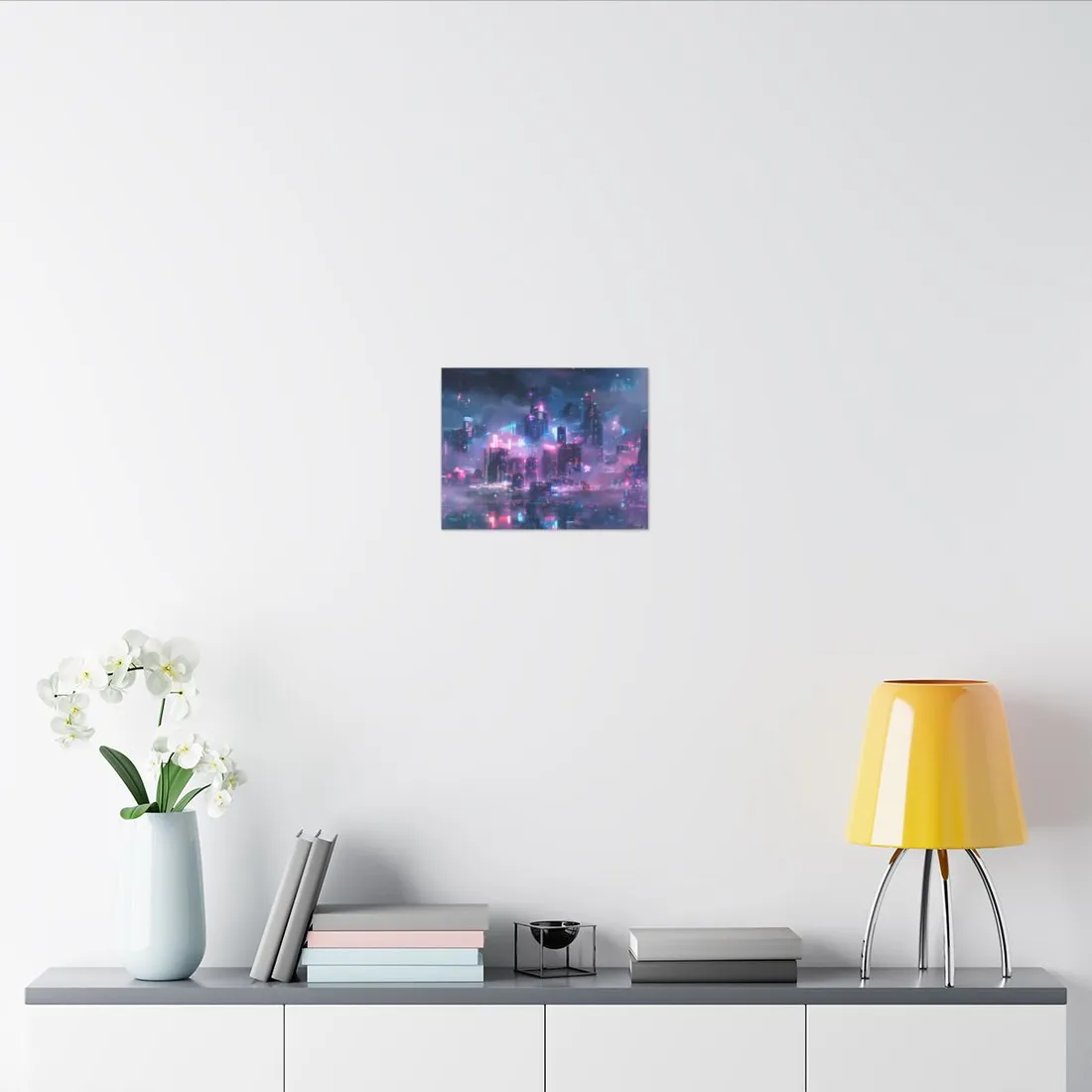 Futuristic Neon City: Urban Oasis at Night - Canvas