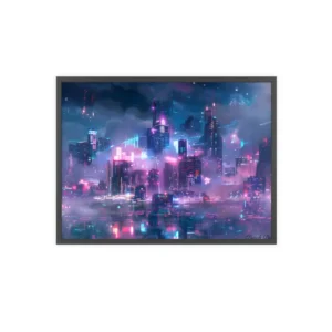 Foggy City Towers at Night Framed Poster