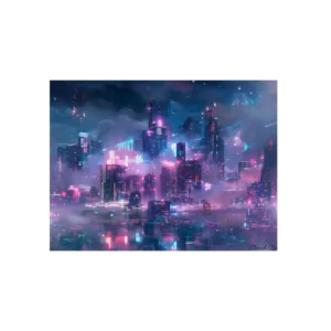 Foggy City Towers at Night Metal Poster