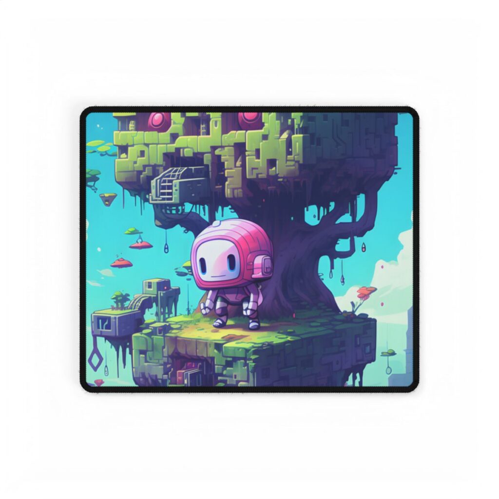 Futuristic Pixel Art: Cyber-Pet Adventure - Desk Mat