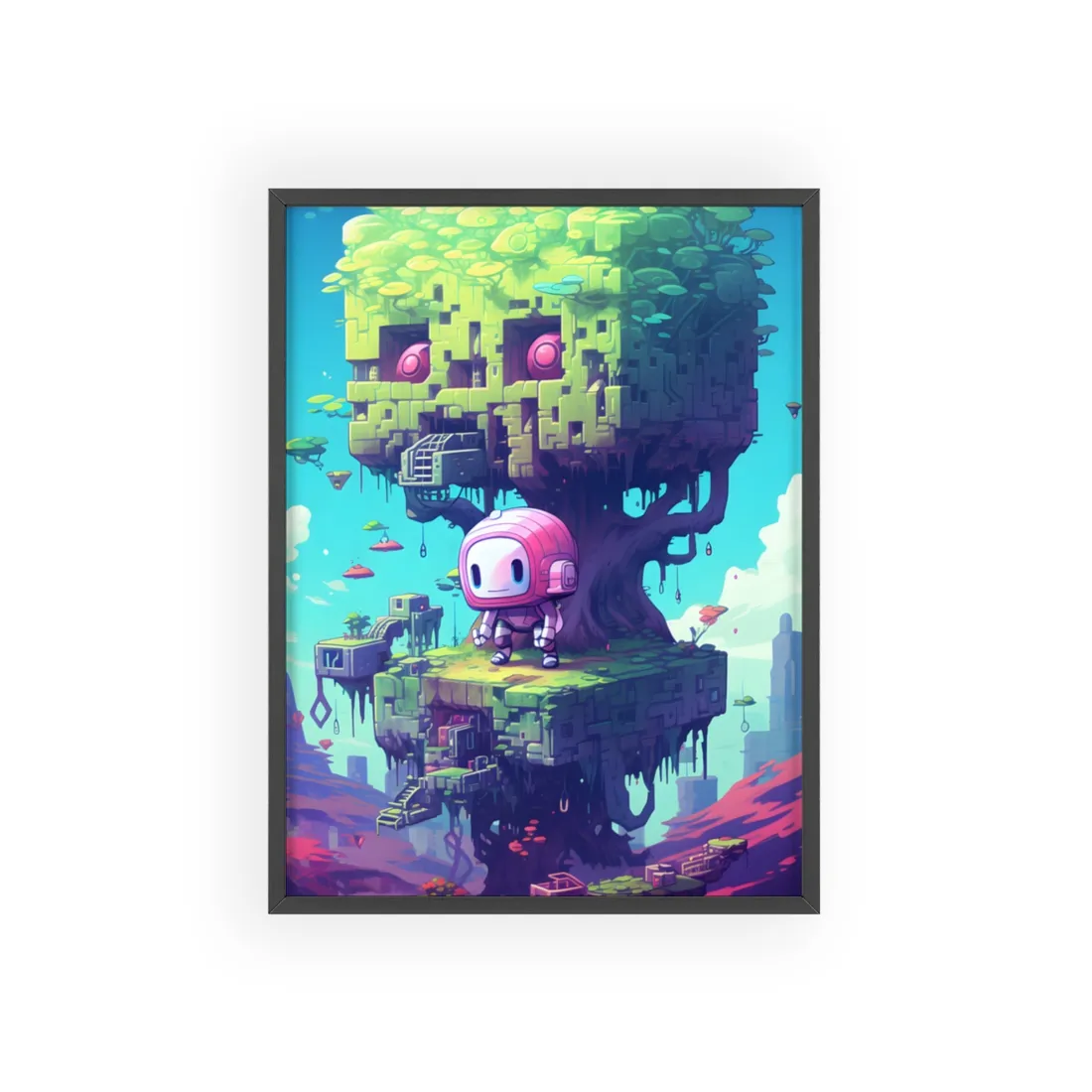 Futuristic Pixel Art: Cyber-Pet Adventure - Framed Poster