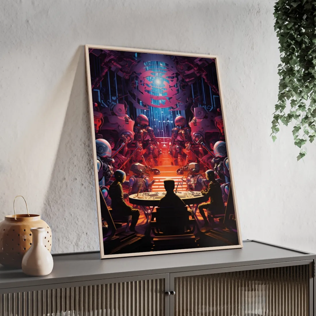 Futuristic Robot Orchestra: Energetic Live Performance Art - Framed Poster