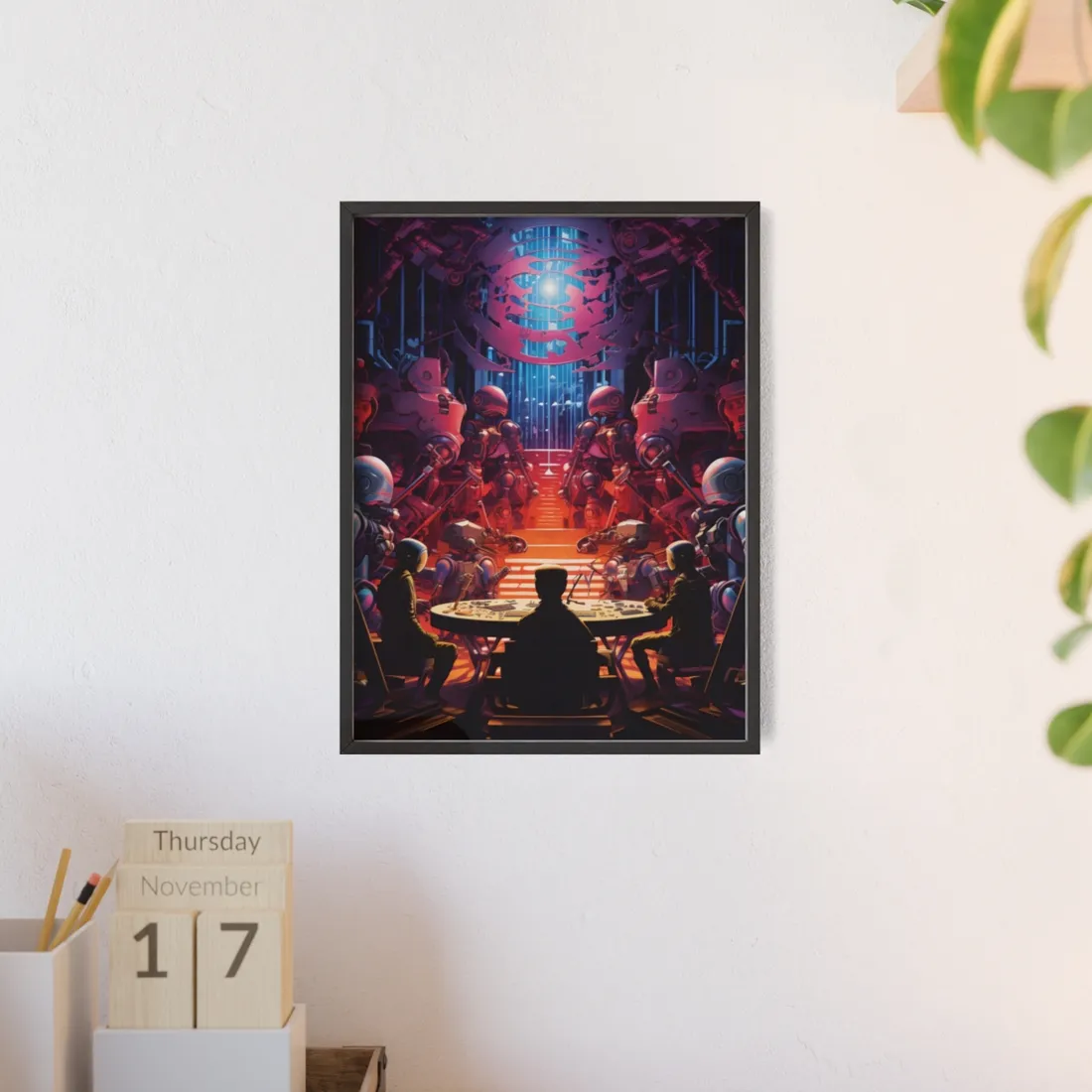 Futuristic Robot Orchestra: Energetic Live Performance Art - Framed Poster