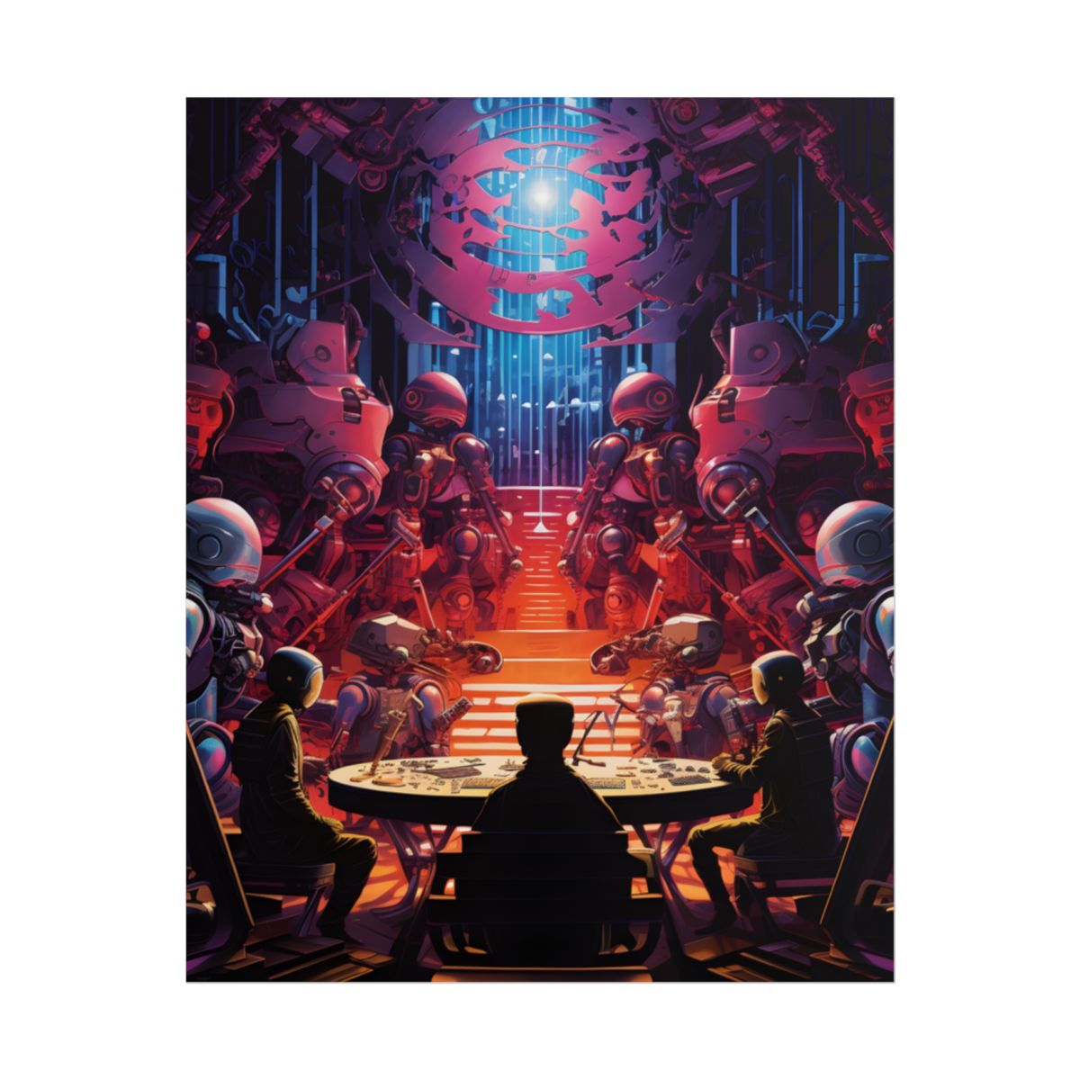 Futuristic Robot Orchestra: Energetic Live Performance Art - Poster